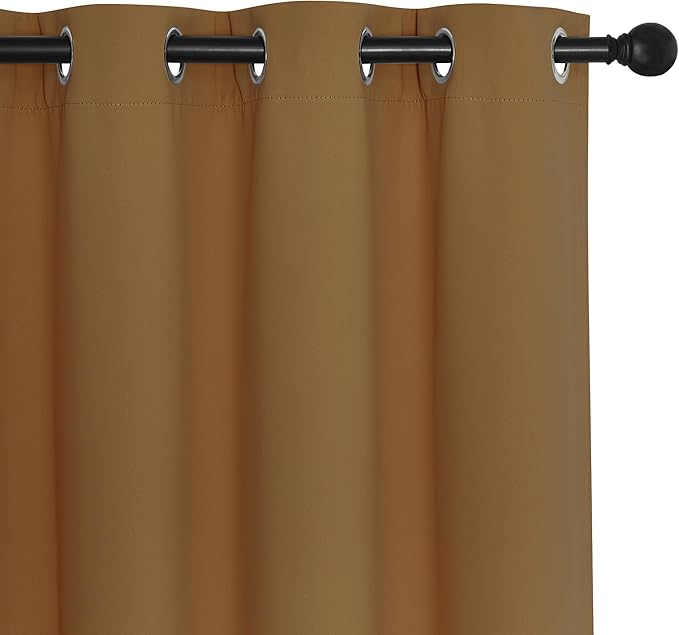 NICETOWN Patio Blackout Curtain Panels - Extra Wide Sliding Door Thermal Insulated Drape, Privacy Room Divider Curtain for Bedroom Office (Gold Brown, 66 x 118 Inch Long)