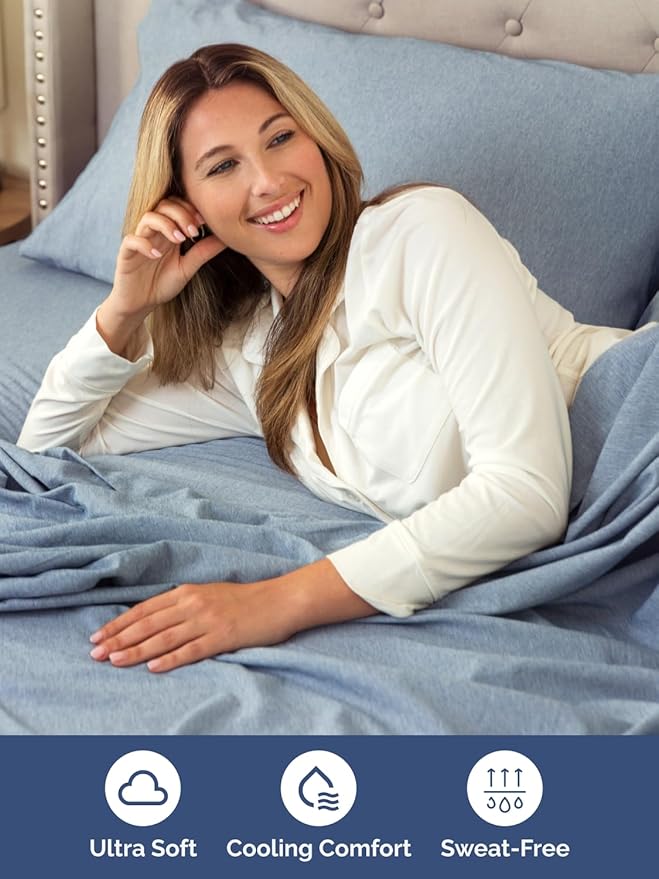 Extra Deep Cal King Sheet Set - 6 Piece Breathable & Cooling Sheets - Hotel Luxury Bed Sheets Set - Easy Fit - Soft, Wrinkle Free & Comfy Sheets Set - Heathered Blue Sheet Set w/Extra Deep Pockets