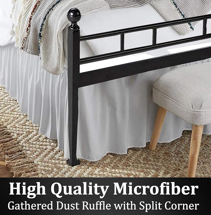 Ruffled Bed Skirt with Split Corners, Light Grey, Full 12 Inch Drop Bedskirt, Hotel Quality Brushed Microfiber Wrinkle Free Dust Ruffle Bed Skirt Full Size