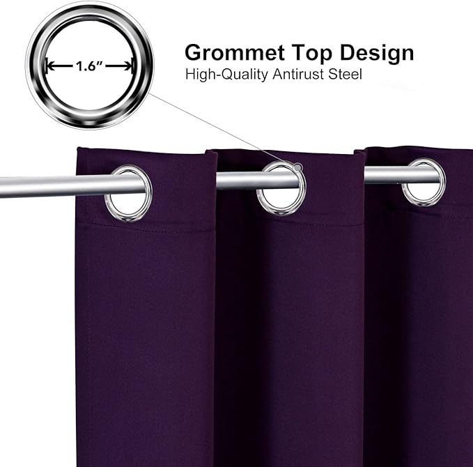 ChrisDowa Grommet Blackout Curtains for Bedroom and Living Room - 2 Panels Set Thermal Insulated Room Darkening Curtains (Royal Purple, 42W x 84L)