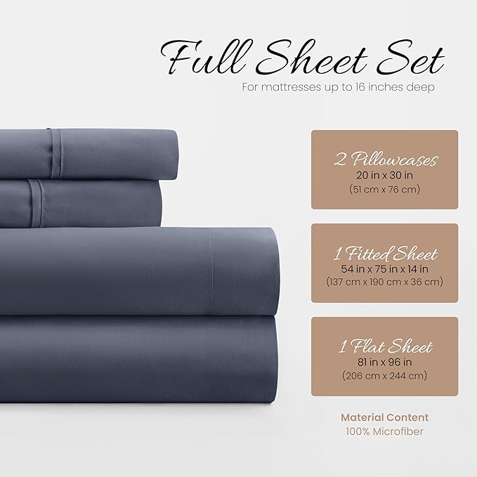 Linen Market Bed Sheets for Full Size Bed (Stone) - Sleep Better Than Ever with These Soft and Cooling Full Sheets - Deep Pocket Fits 16" Thick Beds - 4 Piece Full Sheet Set