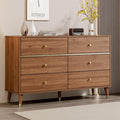 6 Drawer Dresser,47" Wide Mid Century Chest of Drawers,Wooden Bedroom Drawer Dresser with 6 Storage Drawers for Bedroom,Living Room,with Anti-Tipping Device,Walnut.HT