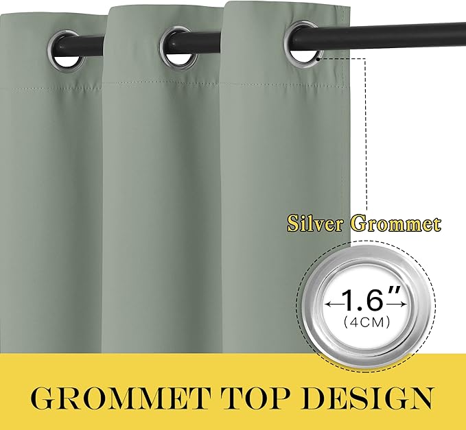 NICETOWN Blackout Drapery Curtain Panel 90 inches Long - Window Treatment Thermal Insulated Grommet Blackout Curtain/Drape for Bedroom Living Room (Sage Green, 1 Panel, 46 by 90 inches)