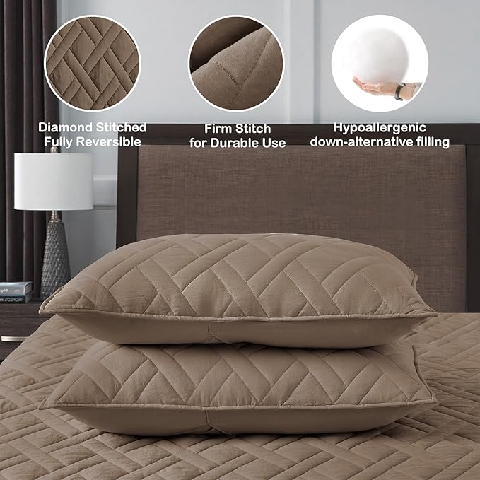 HORIMOTE HOME Quilt Set Twin Size Pine Bark, Classic Geometric Diamond Stitched Pattern, Ultra Soft Microfiber Lightweight Bedding Set Bedspread Coverlet for All Season with 1 Quilt 1 Pillow Sham