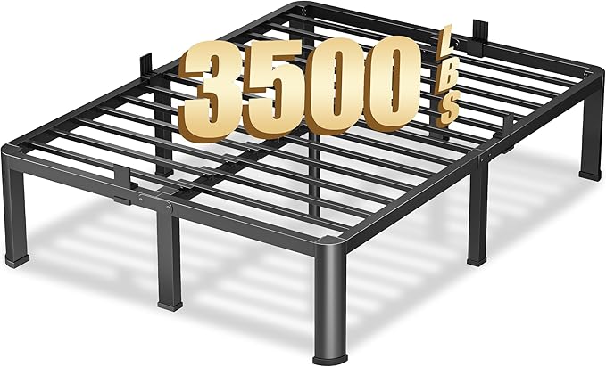 14 Inch California King Heavy Duty 3500 lbs Bed Frame with Round-Corner Legs & Anti-Squeak Design – Quick Assembly Metal Platform, No Box Spring Needed