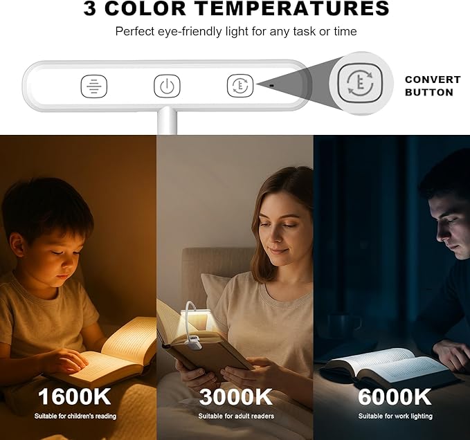 Rechargeable Book Lights for Reading at Night 25 LED - Eye Caring 15 Level Stepless Dimming, Extended 60Hrs Runtime, Lightweight Clip on Light, Gifts for Book Lovers, White