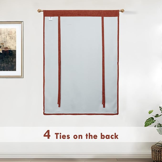 DriftAway Double Layer Linen Blackout Tie Up Curtains Thermal Insulated Fully Lined Balloon Roman Shade Bathroom Window Adjustable Rod Pocket for Small Window 45 Inch by 63 Inch Burnt Orange