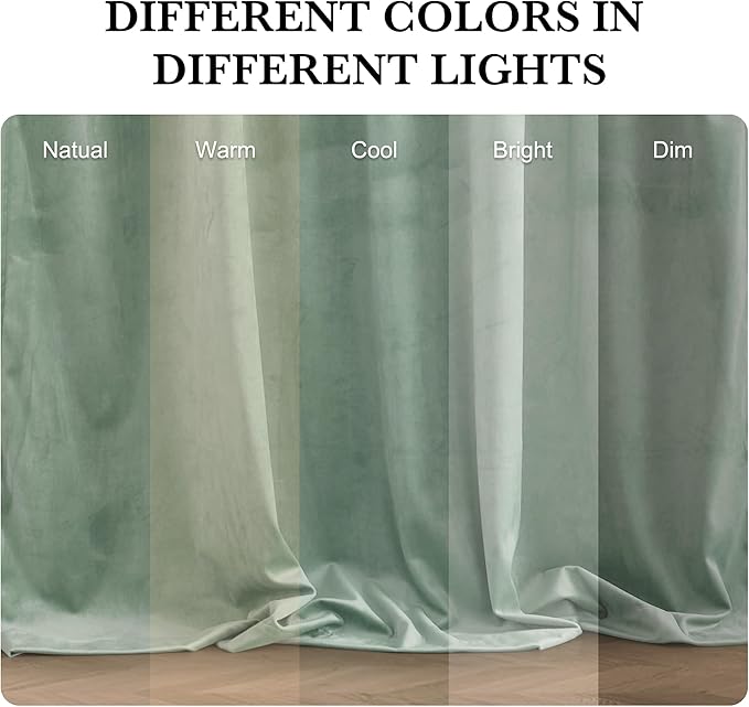 RYB HOME Mint Green Velvet Curtains 96 inches Long, Room Darkening, Floor-Length, Coastal Style Back Tab Velvet Drapes for Nursery Living Room Office, 52" W x L96 L, Auqa