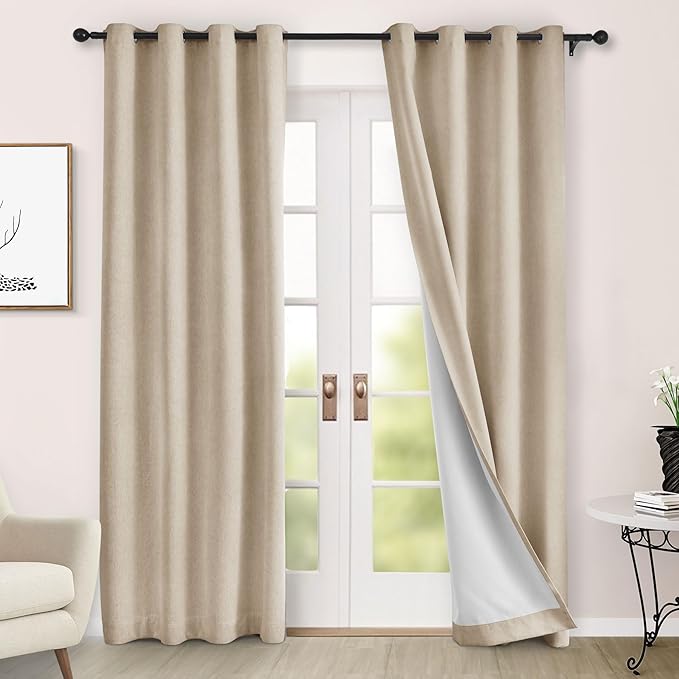 Macochico 100% Blackout Curtains Luxury Chenille Curtains for Living Room Thermal Blackout Curtains for Bedroom Hotel Banquet Classic Decor Taupe Curtains with Tieback 72" Wx96 L Grommet 1 Panel