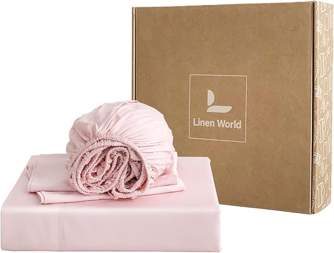 Linen World Queen Size 400TC Cooling Bed Sheet Set - 100% Organically Grown Viscose Sheets, Silky Soft & Breathable, Deep Pocket Fits Up to 16", 4-Piece Sheets with Pillowcases,Baby Pink