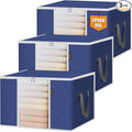 BALEINE 3 Pack Clothes Storage Bags, 24 Gallon Storage Containers with Reinforced Handle, Sturdy Zipper, Closet Organizer for Blanket, Comforter, Pillow, Bedding (Blue, 3 Pack)