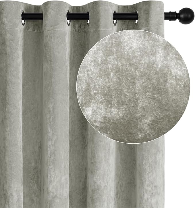 SMILETIME Silver Grey Crushed Velvet Curtains 52x96 inch Luxurious Thermal Insulated Soundproof Drapes for Living Room Bedroom Office Soft and Durable Light-Filtering Window Treatments, 2 Panels