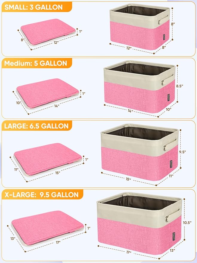 BALEINE 3 Pack Fabric Storage Bins for Shelves, Linen Storage Baskets for Organizing, Decorative Closet Bins for Clothes, Home (Pink, 17''x13''x10.5'')