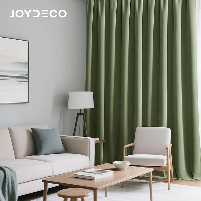 Joydeco Coconut Green Velvet Curtains 96 Inches 2 Panels, Luxury Thermal Insulated Soft Green Curtains for Bedroom & Living Room, Room Darkening Velvet Drapes, Rod Pocket (52W x 96L)