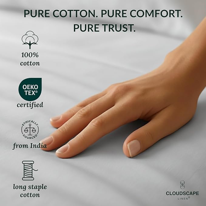 Cloud Scape Linen 100% Egyptian Cotton Split King Sheet Set for Adjustable Bed,400 Thread Count, 5 Pcs Bedding Set, Soft, Breathable and Durable, Deep Pockets up to 17, Light Grey
