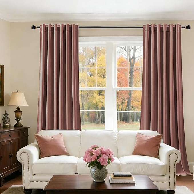 Velvet Curtains 108 Inches Long for Girls Room, Luxury Room Darkening Thermal Insulated Dusty Rose Pink Velvet Curtain Privacy Drapes for Living Room, Back Tab Rod Pocket, W52 x L108, 2 Panels