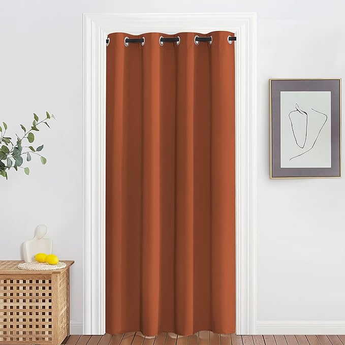 NICETOWN Blackout Doorway Curtain Drape 78 inch Long - Grommet Noise Reducing Thermal Insulated Solid Modern Window Treatments for Bedroom Closet (1 Panel, 52 x 78 Inch, Burnt Orange)