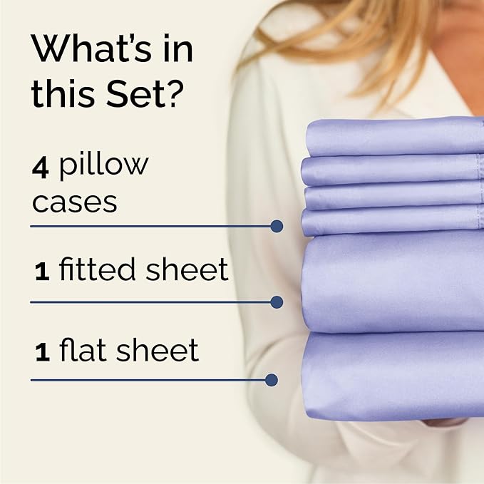 King 6 Piece Sheet Set - Cooling, Comfy & Breathable - Hotel Luxury Bedding, Includes Fitted Sheet for Women, Men, Kids and Teens - 1 Flat, 1 Fitted Sheet, 4 Pillowcases with Deep Pockets - Lavender