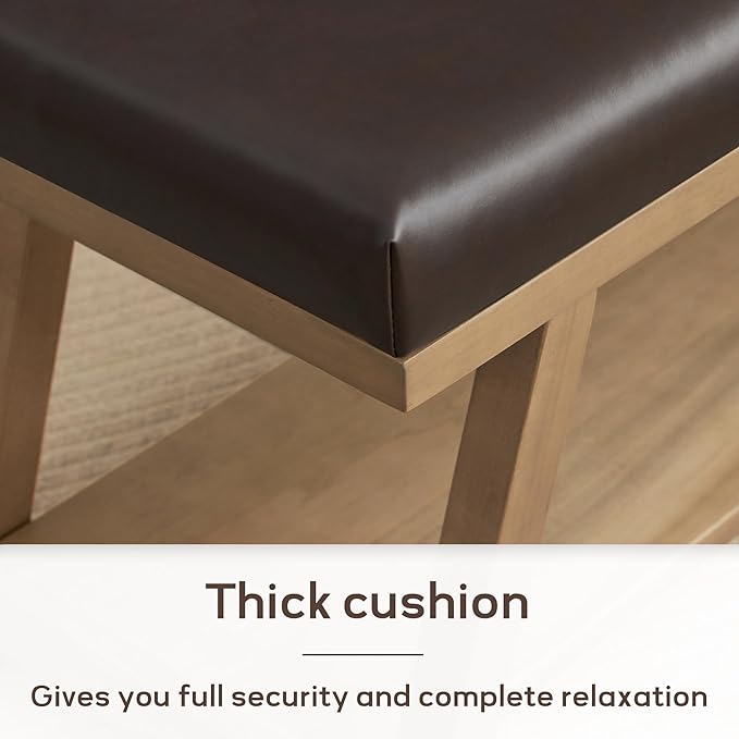 45" Entryway Bench Upholstered Storage Bench for Bedroom Shoe Rack Bench for Living Room, Hallway, Mudroom, Balcony, Sturdy Indoor Bench Seat Holds Up to 300 lbs (PU-Brown)