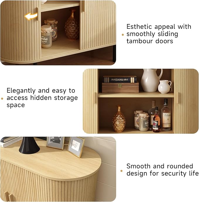 ONBRILL 40" Sideboard Buffet Cabinet with Storage, Storage Cabinet with Sliding Door & Adjustable Shelf, Modern Accent Coffee Bar Console Table for Kitchen, Entryway, Oak