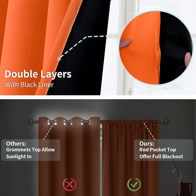 BGment Burnt Orange 100% Blackout Curtains for Bedroom/Living Room, Fall Full Room Darkening Noise Reducing Curtains 84 Inch Length, Thermal Insulated Rod Pocket Window Drapes 2 Panels, 52 Inch Wide