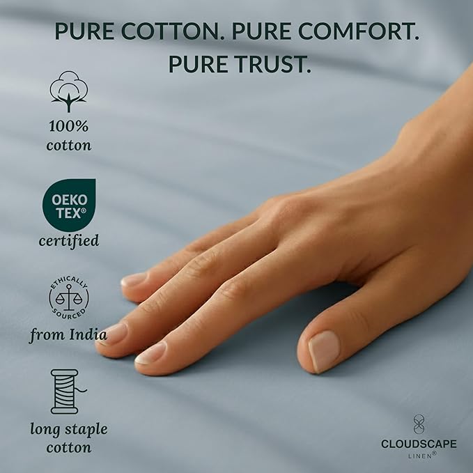 Cloud Scape Linen 100% Egyptian Cotton Sheets for Queen Size Bed, 400 Thread Count, 4 Pieces Bedding Set, Hotel Quality, Silky Soft, Deep Pockets up to 17”, French Blue