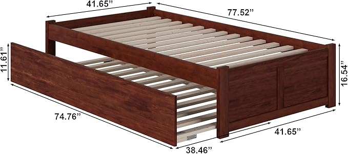 AFI Concord Twin Size Platform Bed with Footboard & Twin Trundle in Walnut