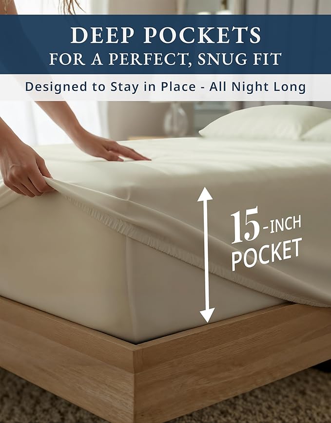 100% Egyptian Cotton King Size Bed Sheets - Premium 1000 Thread Count Breathable, Cooling & Durable 15" Deep Pocket King Sheets, Ultra-Soft Hotel Comfort, Silky Sateen Luxury You Can Feel - Linen
