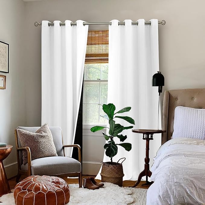 BGment White Blackout Curtains 108 Inches Long for Living Room 2 Panels, Thermal Insulated Grommet 100% Light Blocking Curtains&Drapes for Bedroom Tall Window with Privacy Liner, 52 Inch Wide Each