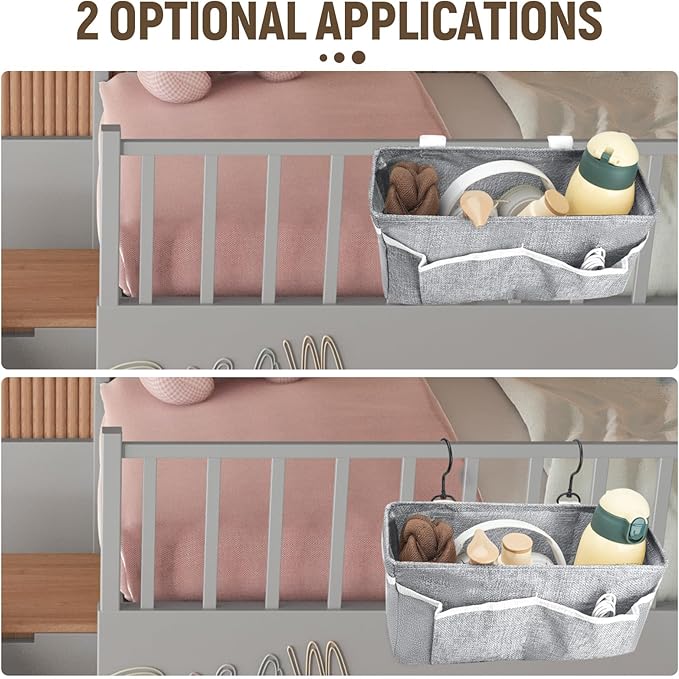 Bedside Caddy, bedside organizer, Hanging Organizers, Storage Bags with Self-adhesive on The Back to Hang Over Beds for Headboards, Bunk Bed, Car Seat Back Organizers (Upgraded Version Grey)