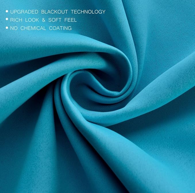 MIUCO Room Darkening Soild Grommet Window Blackout Curtains Panels for Bedroom 1 Pair 52x95 Inch Turquoise, Bonus 2 Tie Backs Included