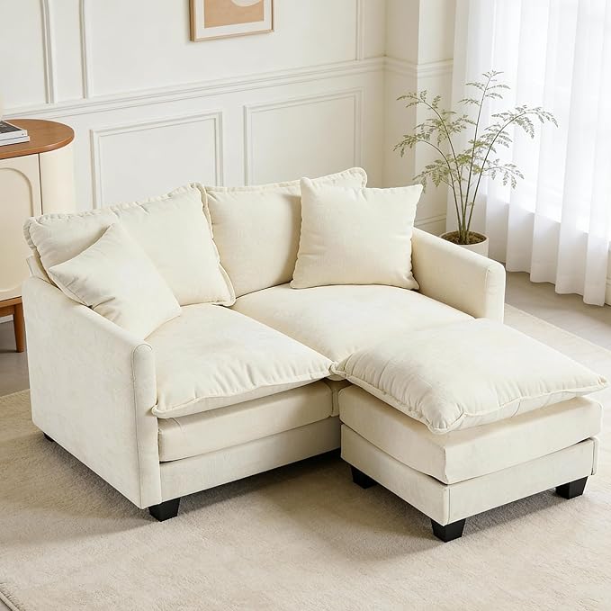 Loveseat Sofa with Ottoman, 50'' Modern L-Shape Cloud Couch Sofa Loveseat with 22'' Ottoman for Small Space/Apartment/Office/Living Room 8834-BEIGE-L