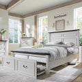 Farmhouse Queen Size Bed Frame with 51" Tall Headboard, Wood Platform Bed Frame with 20" Tall Roman Column Decoration Footboard & 2 Large Storage Drawers, No Box Spring Needed (White)