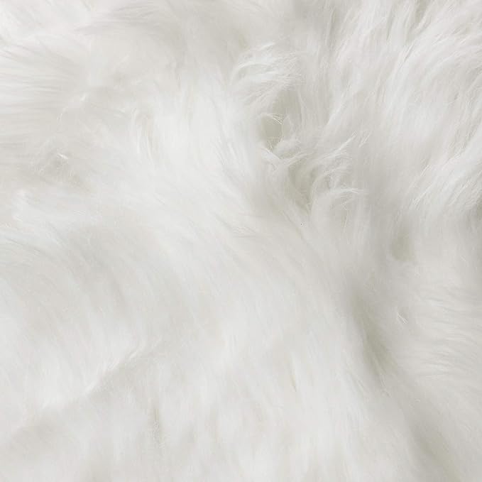 Walk on Me White Double Pelt Faux Fur Sheepskin Rug: Ultra Soft, Super Thick, Fluffy 2x6 Feet, Living Room, Bedroom, Office, Synthetic, Latex, Non-Slip