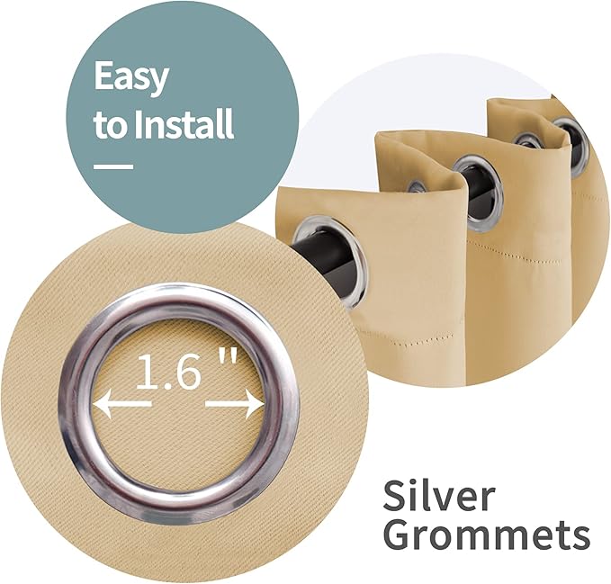 BGment Thermal Insulated 100% Blackout Curtains for Bedroom with Black Liner, Double Layer Full Room Darkening Noise Reducing Grommet Curtain (52 x 72 Inch, Beige, 2 Panels)