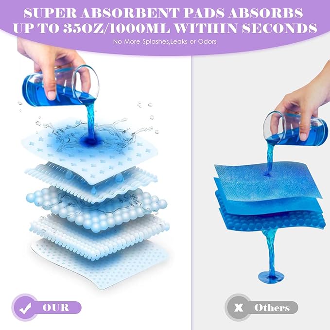 Commode Liners with Absorbent Pads for Bedside Commode, Commode Toilet,50 La-Vender Scented Bedside Commode Liners and 50 Commode Pads, White