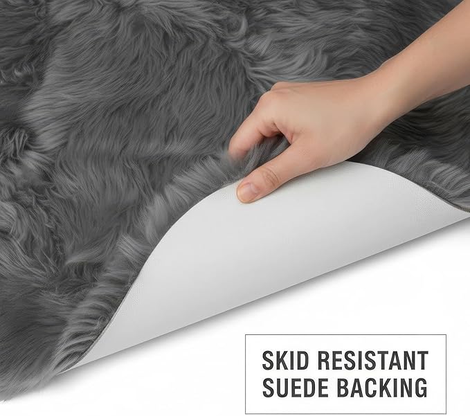 Super Area Rugs Dark Gray Sheepskin Rug - Super Soft Genuine Sheep Skin Fur Rugs - 2x3ft Fluffy Seat Cushion and Chair Cover - Great for Motorcycle Seats