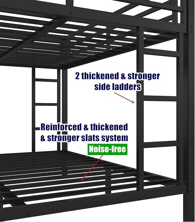 SIGONE Stronger & Safer Heavy Duty Full XL Over Queen Size Bunk Bed for Adults Teens, Thickened More Stable Metal Bunkbed Frame (Greater Weight Capacity) (Full XL Over Queen)