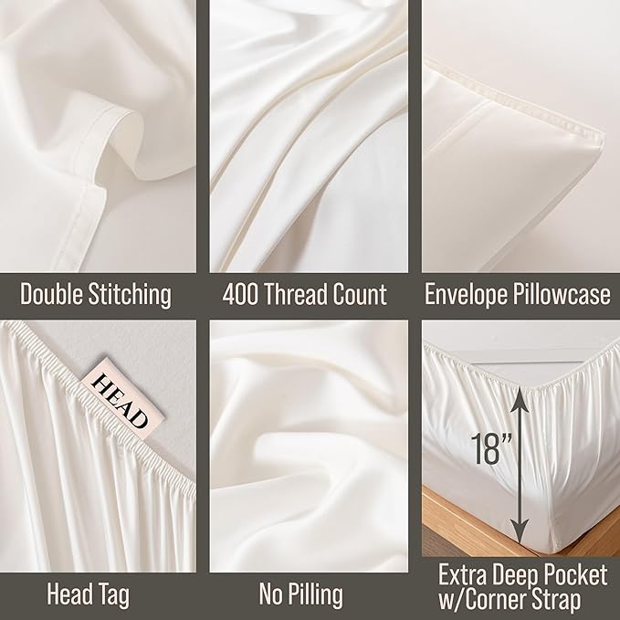 Bella Coterie Luxury Bamboo Viscose Twin Size Sheet Set | 100% Organically Grown | Ultra Soft | Cooling for Hot Sleepers | 18" Deep Pocket [Ivory]