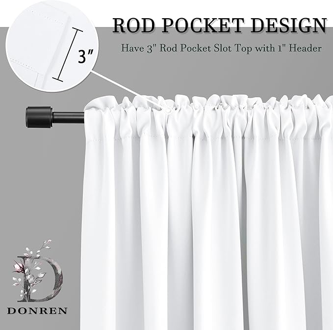 DONREN Patio Door Half Blackout Curtain Panels,108 inch Length Ceiling to Floor Extra Long Energy Efficient Drapes Curtains for Sliding Glass Door(Pure White,2 Pieces,5FT x 9FT,W 60 x L108)