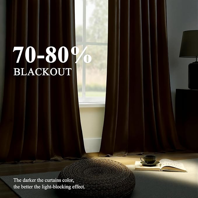 Brown Brown Velvet Curtains 96 Inches for Bedroom, Light Blocking Thermal Curtain Elegant Soundproof Soft Luxury Room Darkening Window Drapes for Living Room, Back Tab Rod Pocket, W52 x L96, 2 Pcs