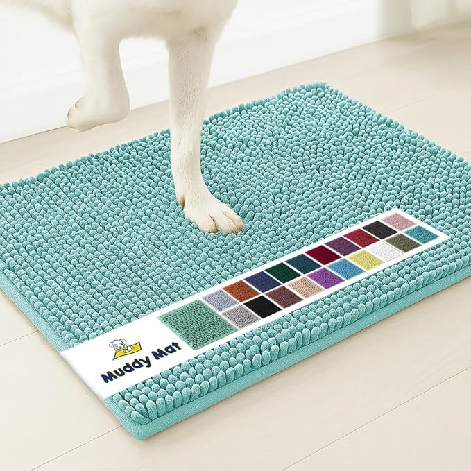 Muddy Mat® Original Dog Door Mat for Muddy Paws, Super Absorbent Microfiber, Non-Slip Washable Pet Rug, Quick Dry Chenille Entryway Carpet, Machine Washable Indoor Outdoor mat, Seafoam Green 48"x72"