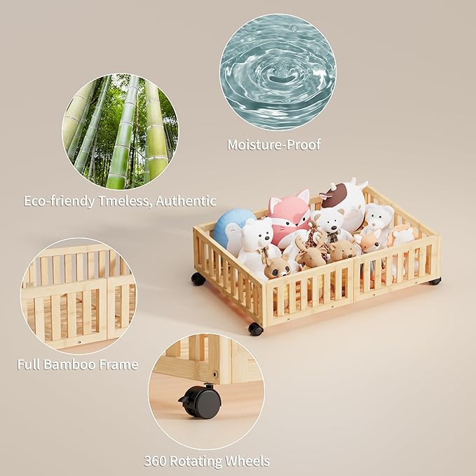 Bamboo Under Bed Storage with Wheels,Rolling Underbed Shoe Organizer Box for Shoes,Blankets,Toys,Clothes Container Space-Saving Bins for Bedroom,Closet,Dorm,Nursery