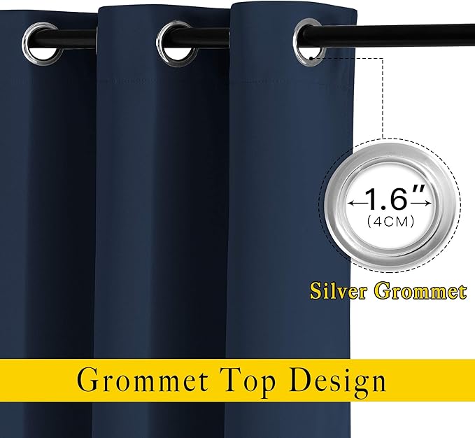 NICETOWN Navy Curtains 96 inches Long, Grommet Thermal Insulated Blackout Curtains Privacy Window Treatments for Boys Room/Living Room, W46 x L96, 2 Panels