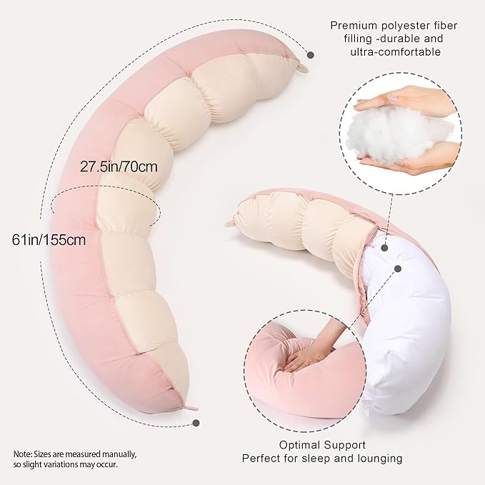 Peallow(Pat. Pend) – Long Round Body Pillow for Adults, Bolster Pillow for Sleeping, Soft and Supportive Pillow for Sleeping & Lumbar Support,Blush Pink