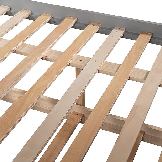 Upgraded Version Best Full Over Full Bunk Bed with Trundle, Thicken Solid Wood Full Size Bunk Bed, Bunkbed Frame Full Over Full, Convertible to 2 Beds, Easy Assembly for Adults (Grey)