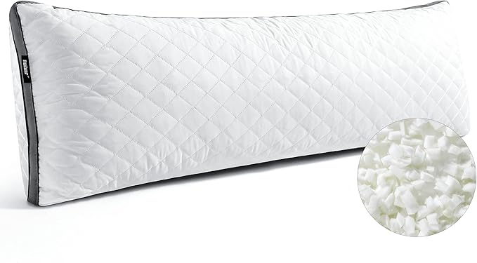 Shredded Memory Foam Full Body Pillow, Long Hugging Bed Pillows for Adults, Breathable Extra-Firm Large Pillow for Side Sleep, Big Support Body Pillow for Sleeping (20 x 54 Inches)