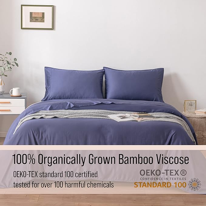 Bella Coterie Luxury Bamboo Viscose Twin Size Sheet Set | 100% Organically Grown | Ultra Soft | Cooling for Hot Sleepers | 18" Deep Pocket [Twilight Blue]
