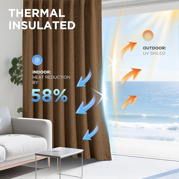 Joydeco Linen Blackout Curtains for Bedroom - 100% Light Blocking 1 Panels, Cappuccino Drapes 100" W x 96" L, Thermal Insulated Room Darkening Curtains for Living Room, Rod Pocket & Back Tabs