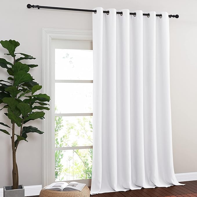 NICETOWN Sliding Door Curtain Window Treatment, Energy Smart Thermal Insulated Extra Wide Solid Blackout Curtains/Drapes for Patio Door/Porch (Pure White, 1 PC, W80 x L108)